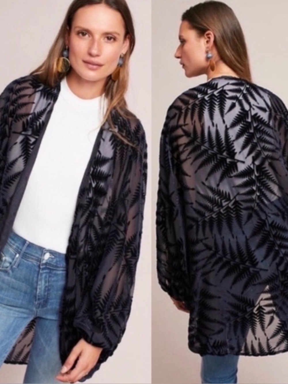 Anthropologie Floreat Fern Velvet Cocoon Kimono
